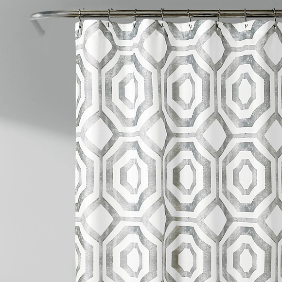 Octagon Blocks Shower Curtain White / Gray 72" × 72" - Picture 2 of 12